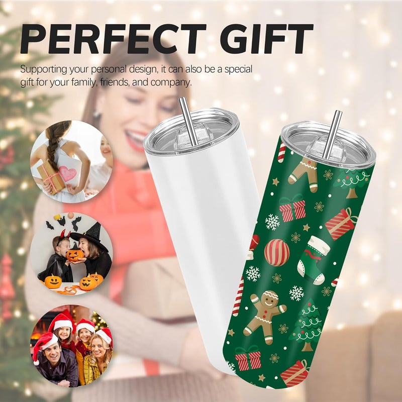 DS 1 Pack Sublimation Tumblers 20 oz Skinny Straight Flat Bottom Blank Tumbler Cups with Individual Gift Boxed for Heat Transfer DIY Craft - Image 5